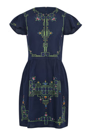 Kharlie Cotton Linen Dress - Navy