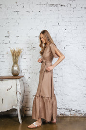 Linen Maxi Wrap Dress - Size M