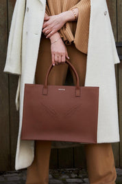 PRITCH - PIERCED Feather Leather Tote Bag Cognac Brown - SAMPLE SALE LONDON 