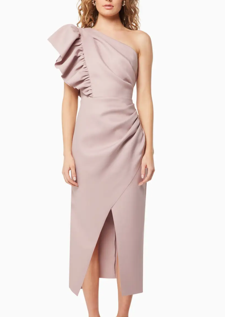 Elliatt Effie One-Shoulder Midi Dress - Dust Pink Size L/UK12