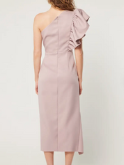 Elliatt Effie One-Shoulder Midi Dress - Dust Pink Size L/UK12