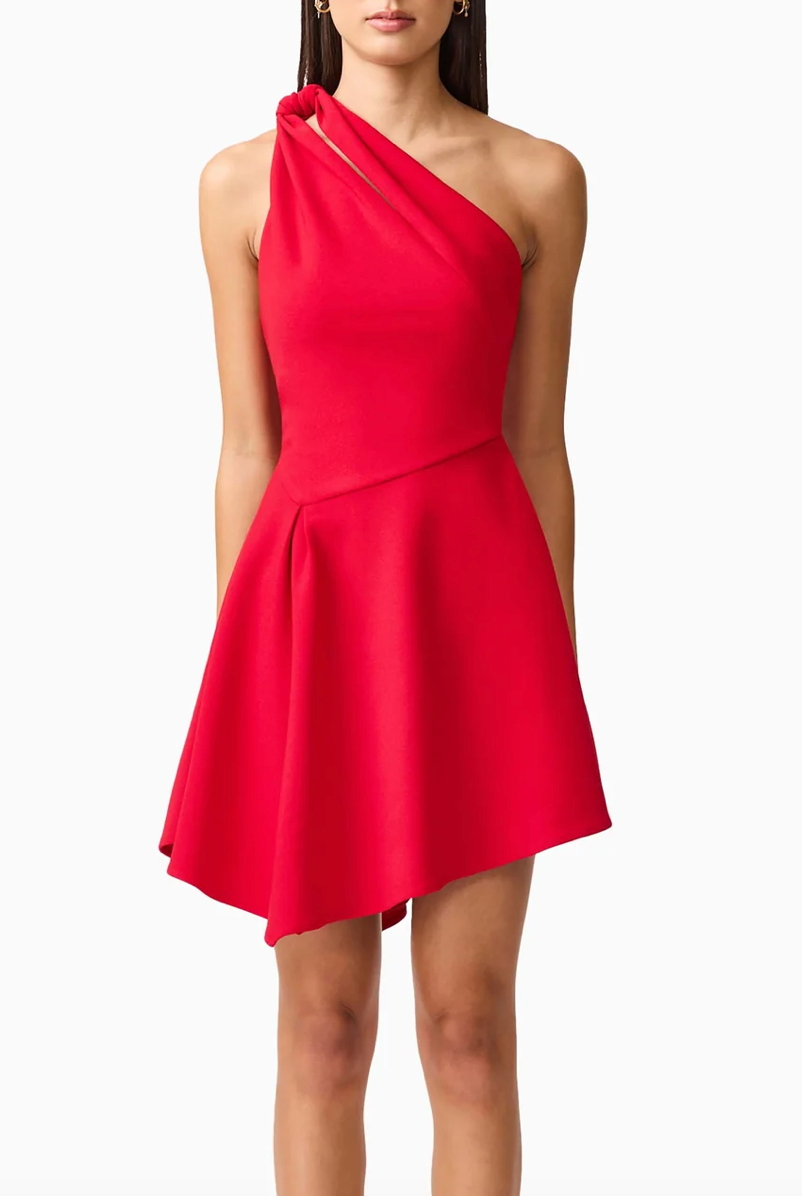 Elliatt Lila Asymmetrical Mini Dress - Red Size S/UK8