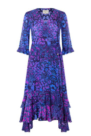 Indigo Leopard Midi Wrap Dress