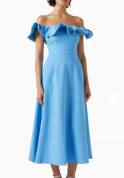 Elliatt Dali Flared Midi Dress - Blue Size S/UK8