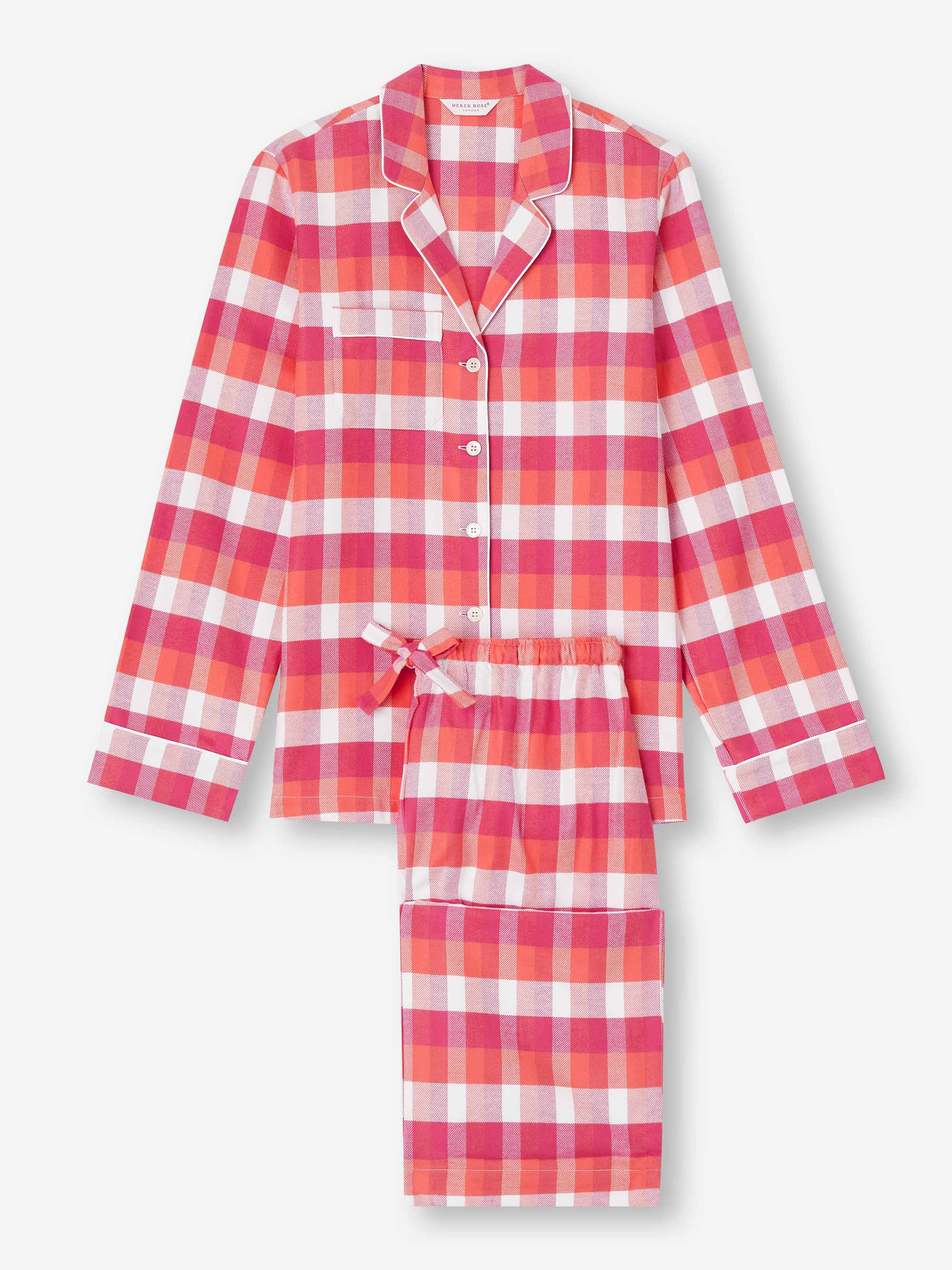 Derek Rose Women's Flannel Pyjamas - Pink Size S