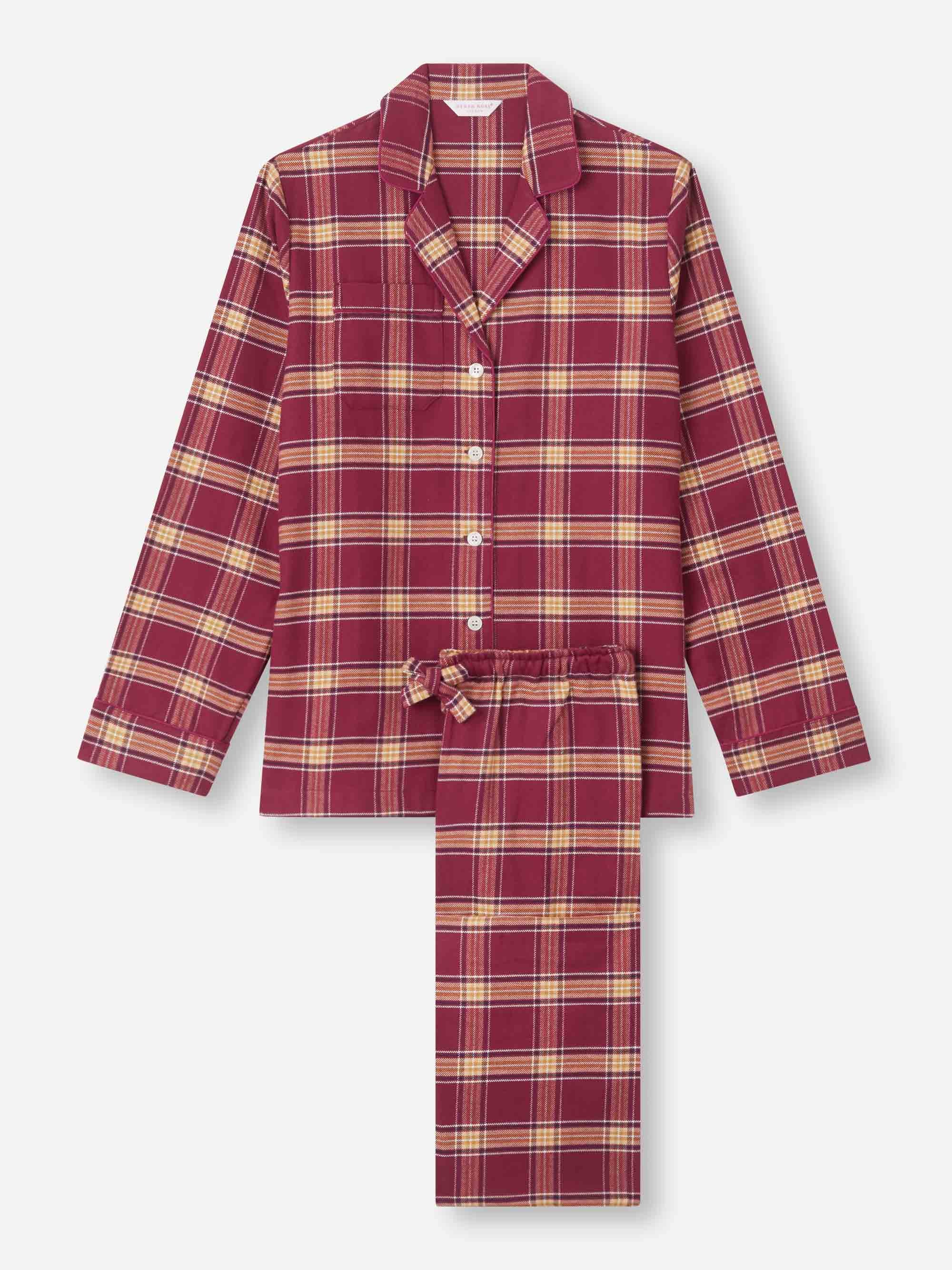 Derek Rose Women's Flannel Pyjamas - Burgundy Size XL