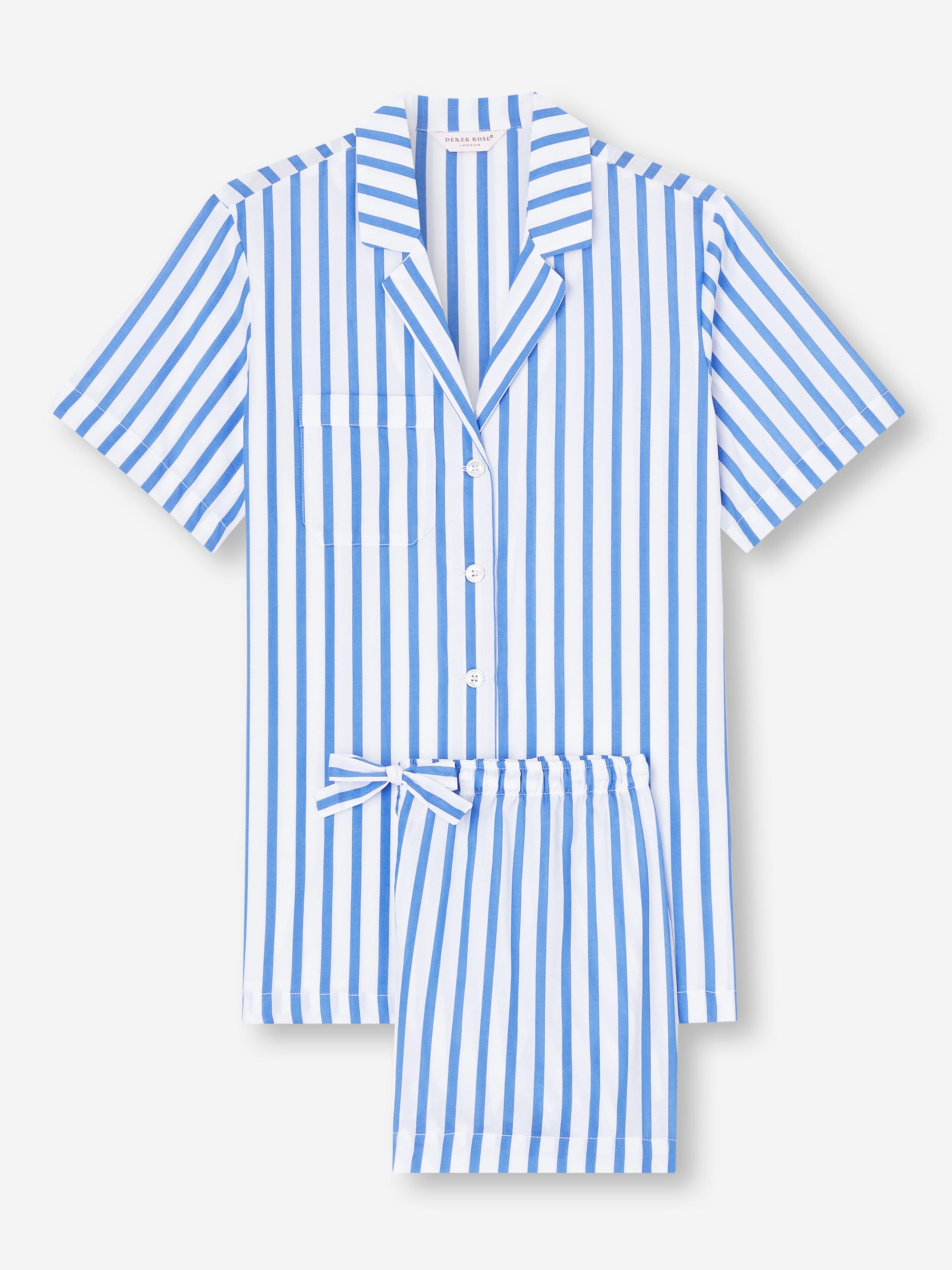 Derek Rose Women's Short Pyjama Set - Blue/White Size S