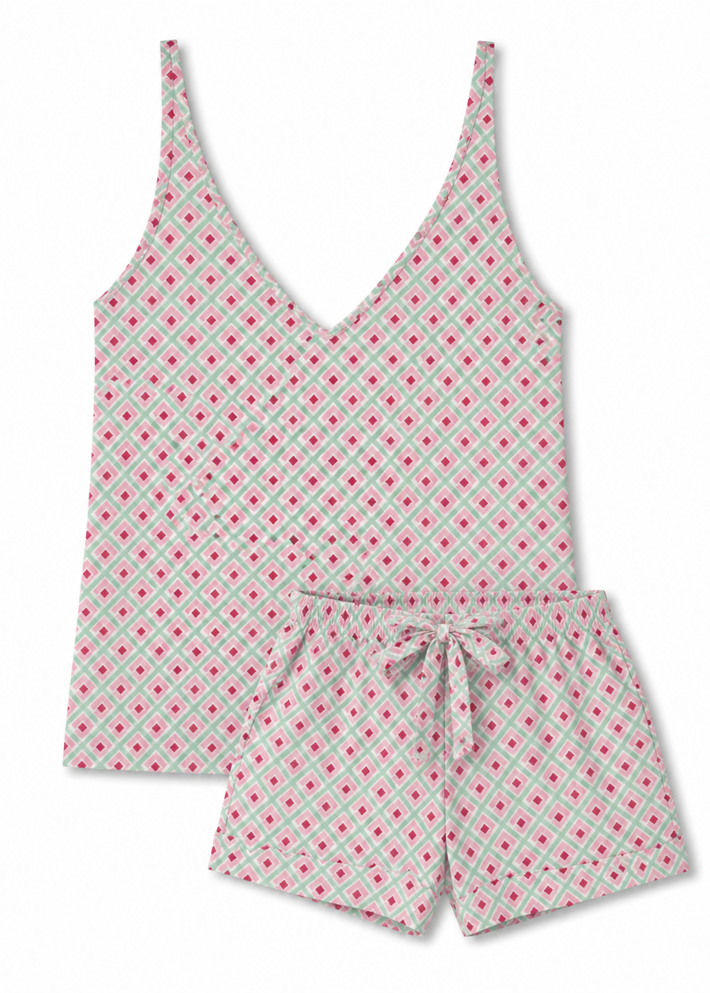 Derek Rose Cami Set With Shorts - Pink/Green