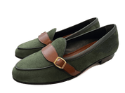 Sagan Buckle in Racing Green Luxe Suede and Tan Soft Calf