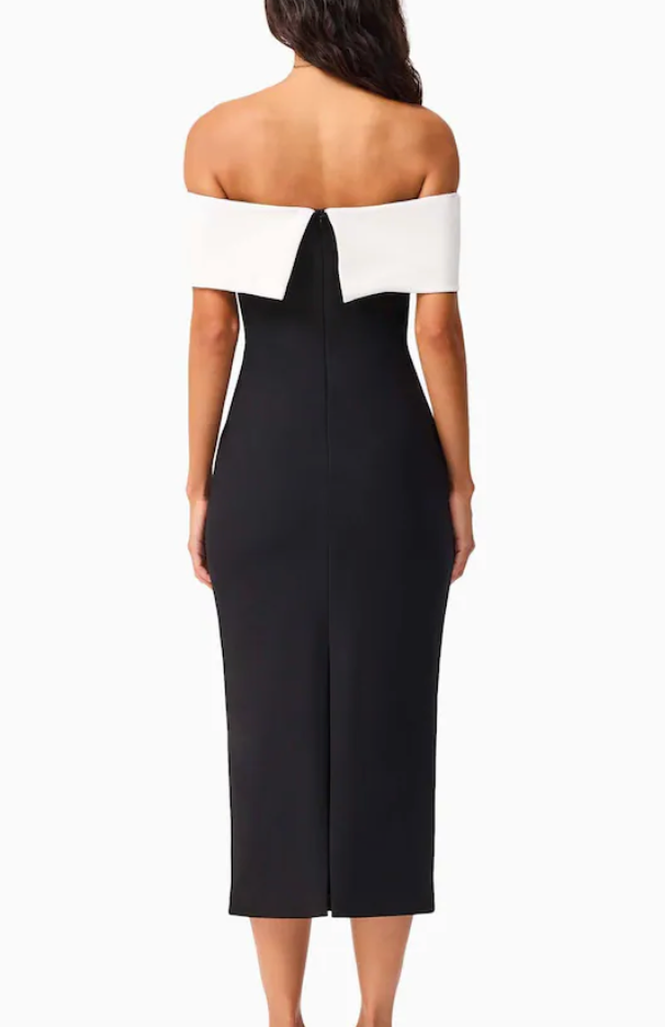 Elliatt White Euphoria Off The Shoulder Midi Dress - Black Size S/UK8