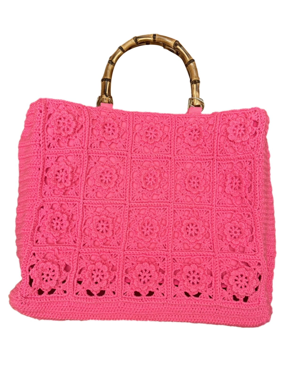 Interdee pink knitted rose beach summer bag