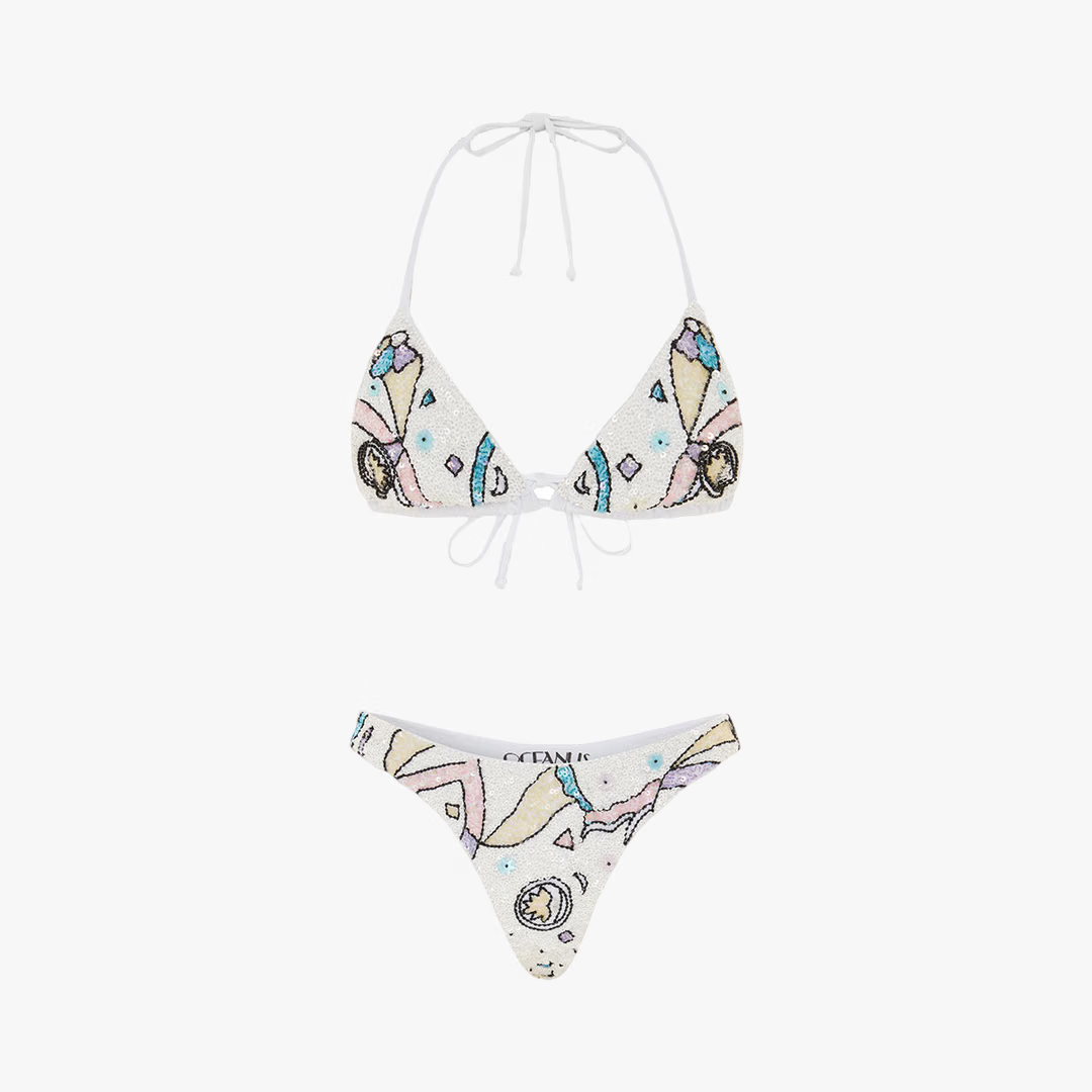 Oceanus Simmi Sequin White Bikini
