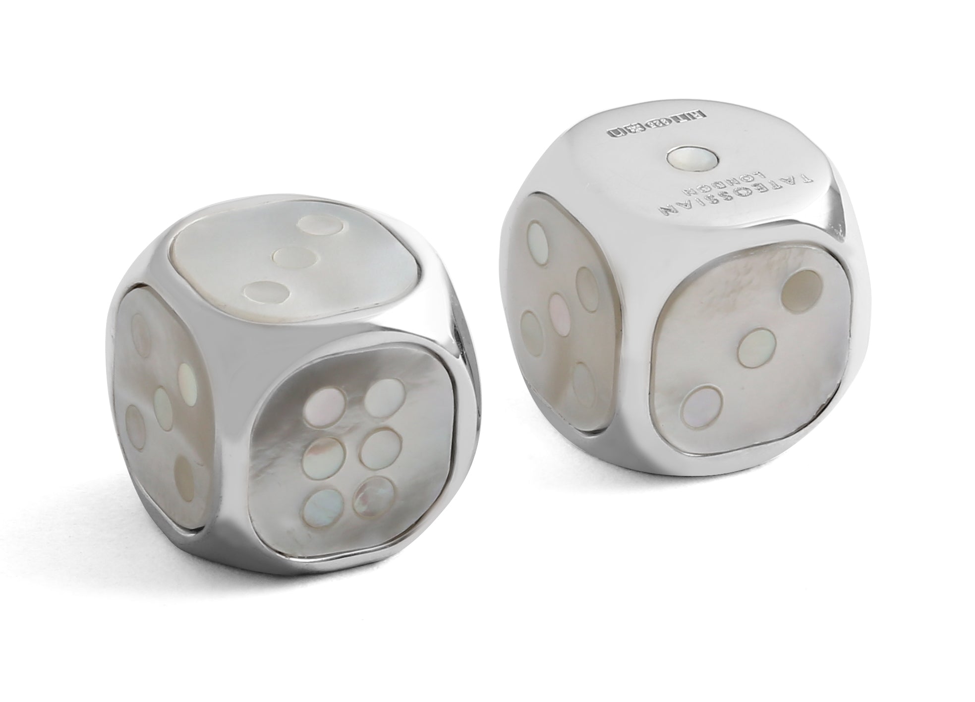 Sterling silver dice with mother of pearl