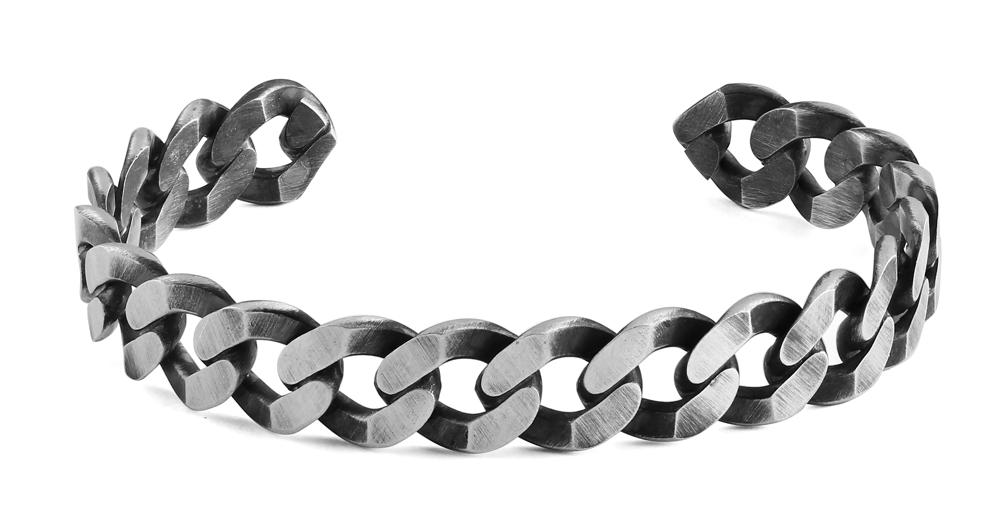 Chain Oxidised Silver Bangle