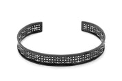 Tateossian Quadratini Bangle in Black IP Steel and Line Pattern (M Size)