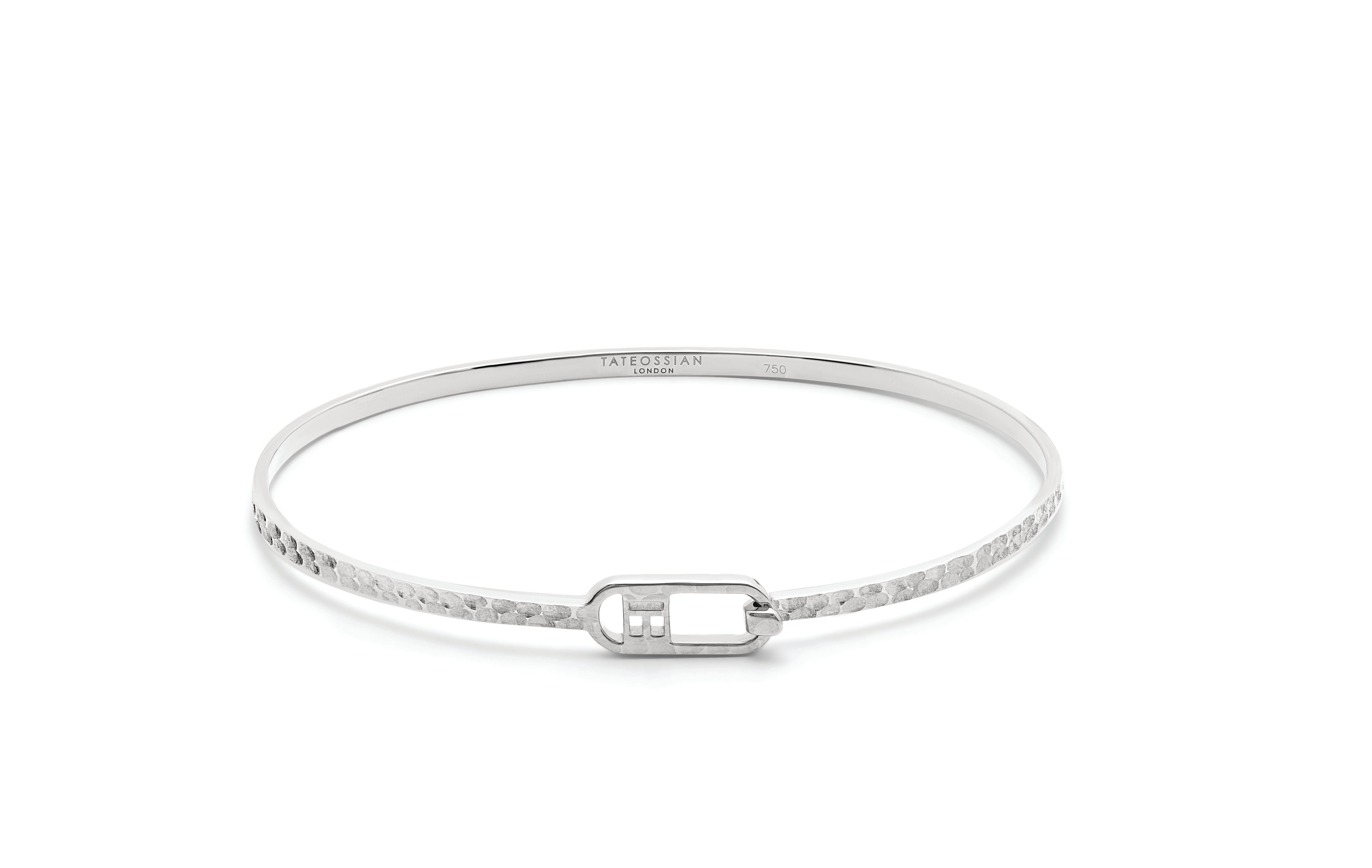 T Bangle in Hammered Finish with Rhodium Plated Sterling Silver