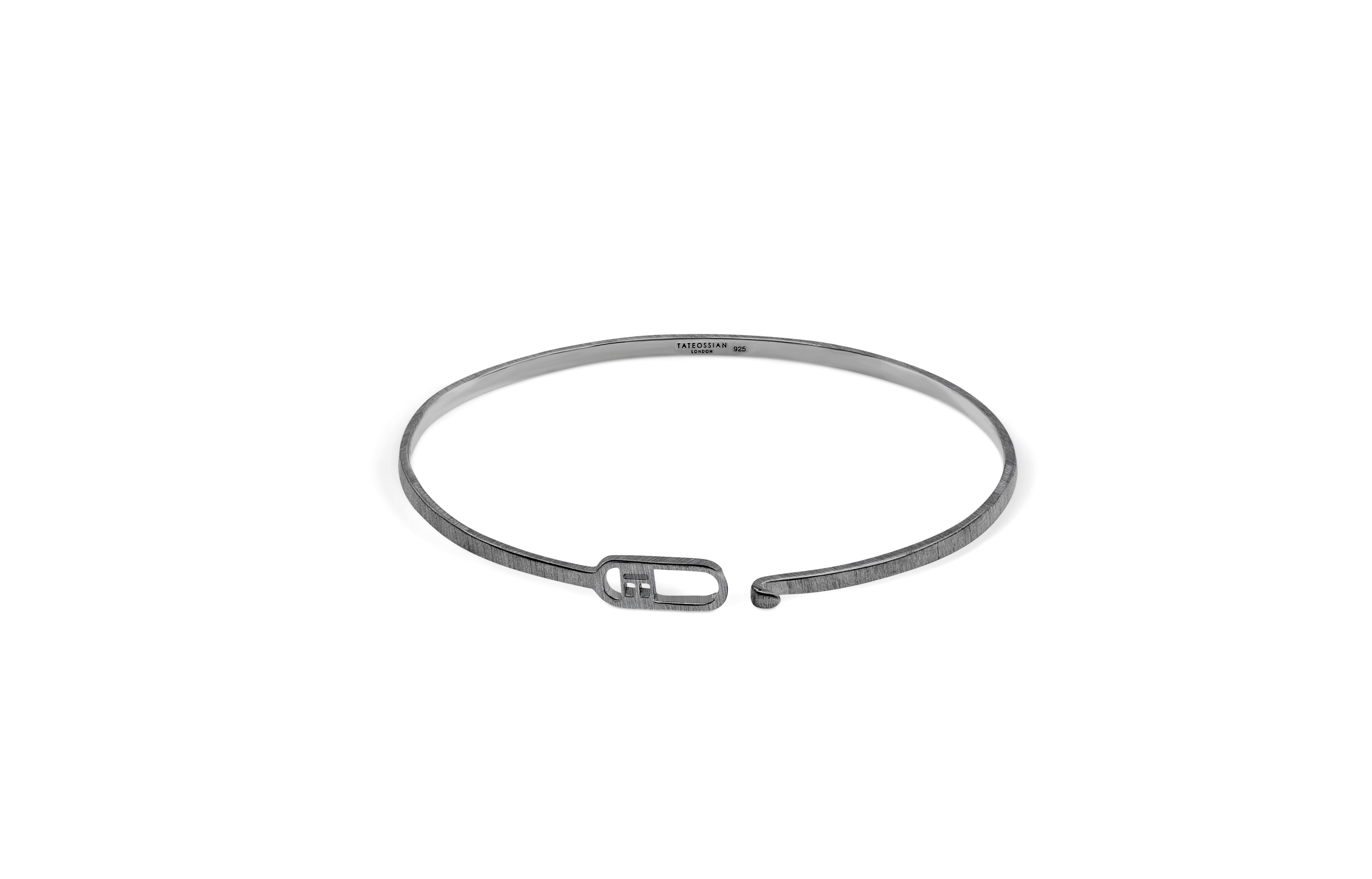 Tateossian T BANGLE in Brushed Finish with Black Rhodium Plated Sterling Silver (S Size)