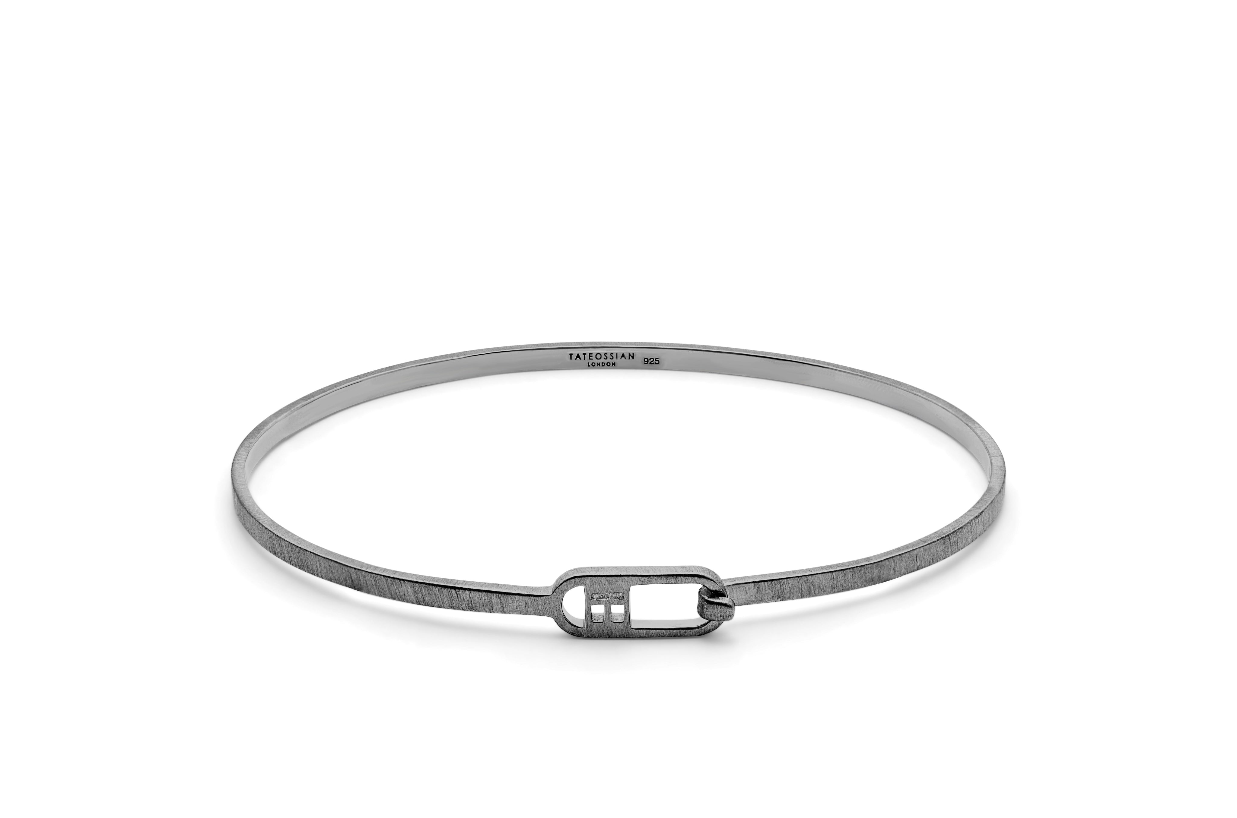 Tateossian T BANGLE in Brushed Finish with Black Rhodium Plated Sterling Silver (S Size)