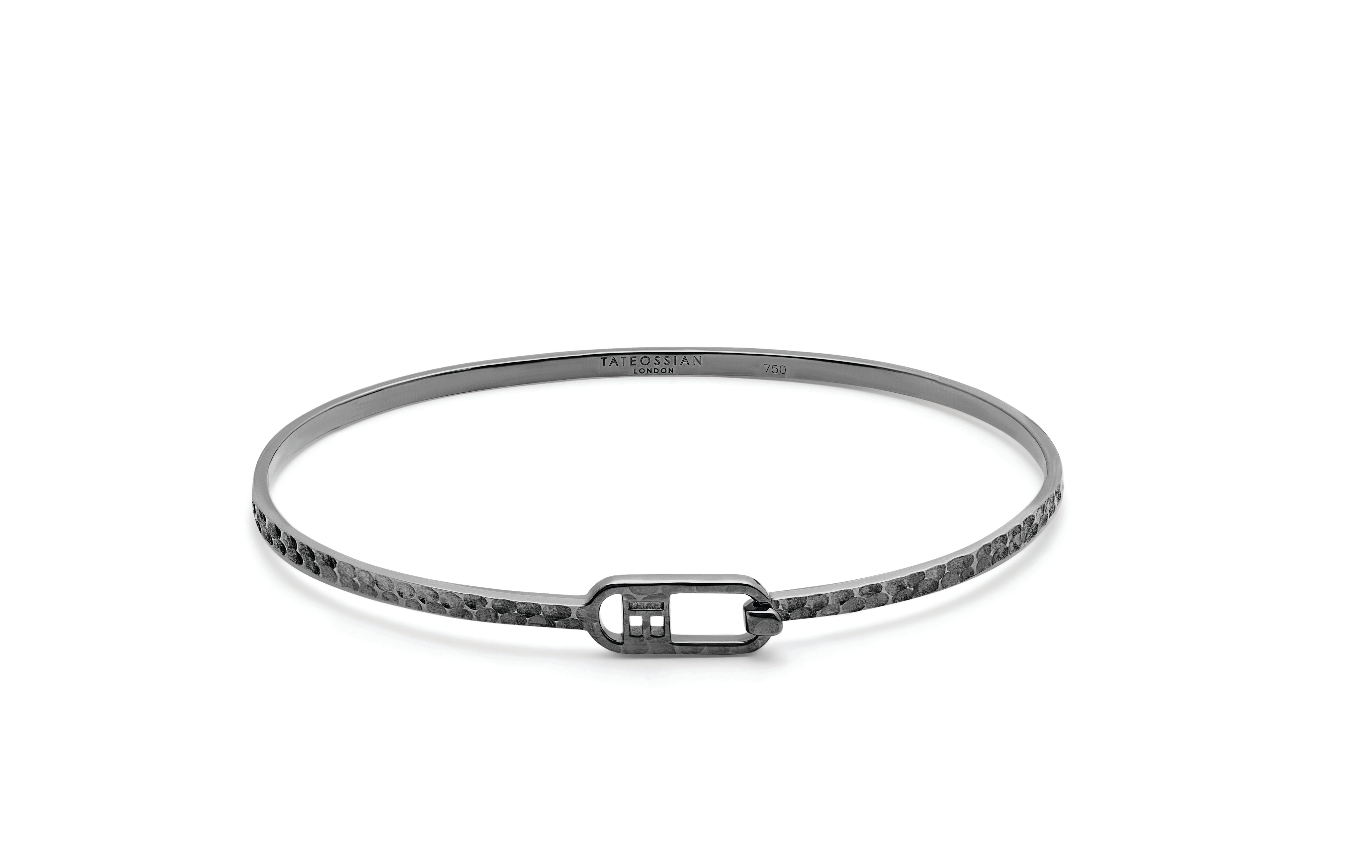 T-bangle in hammered black rhodium plated sterling silver