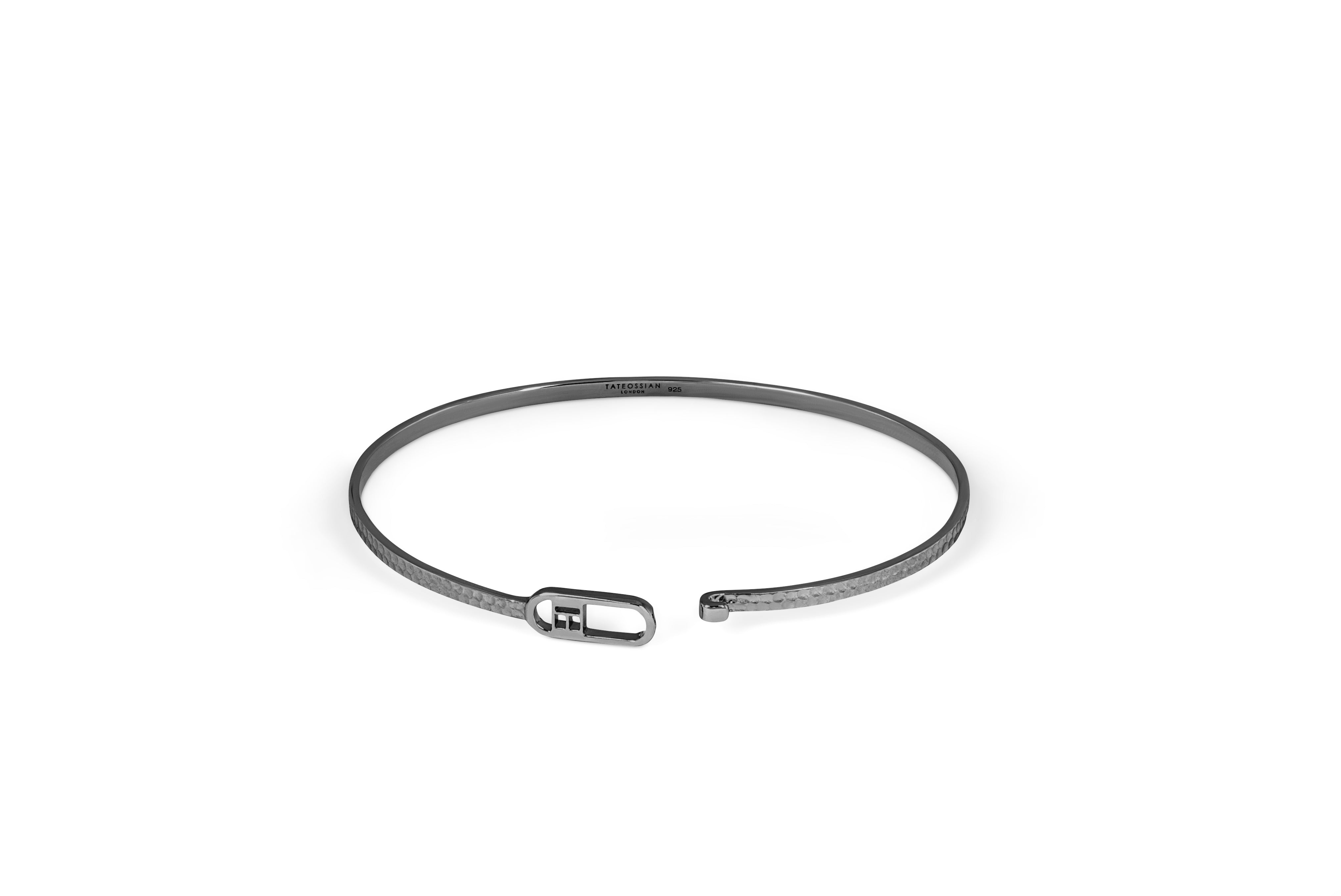 Tateossian T Bangle in Hammered Finish with Black Rhodium Plated Sterling Silver (M Size)