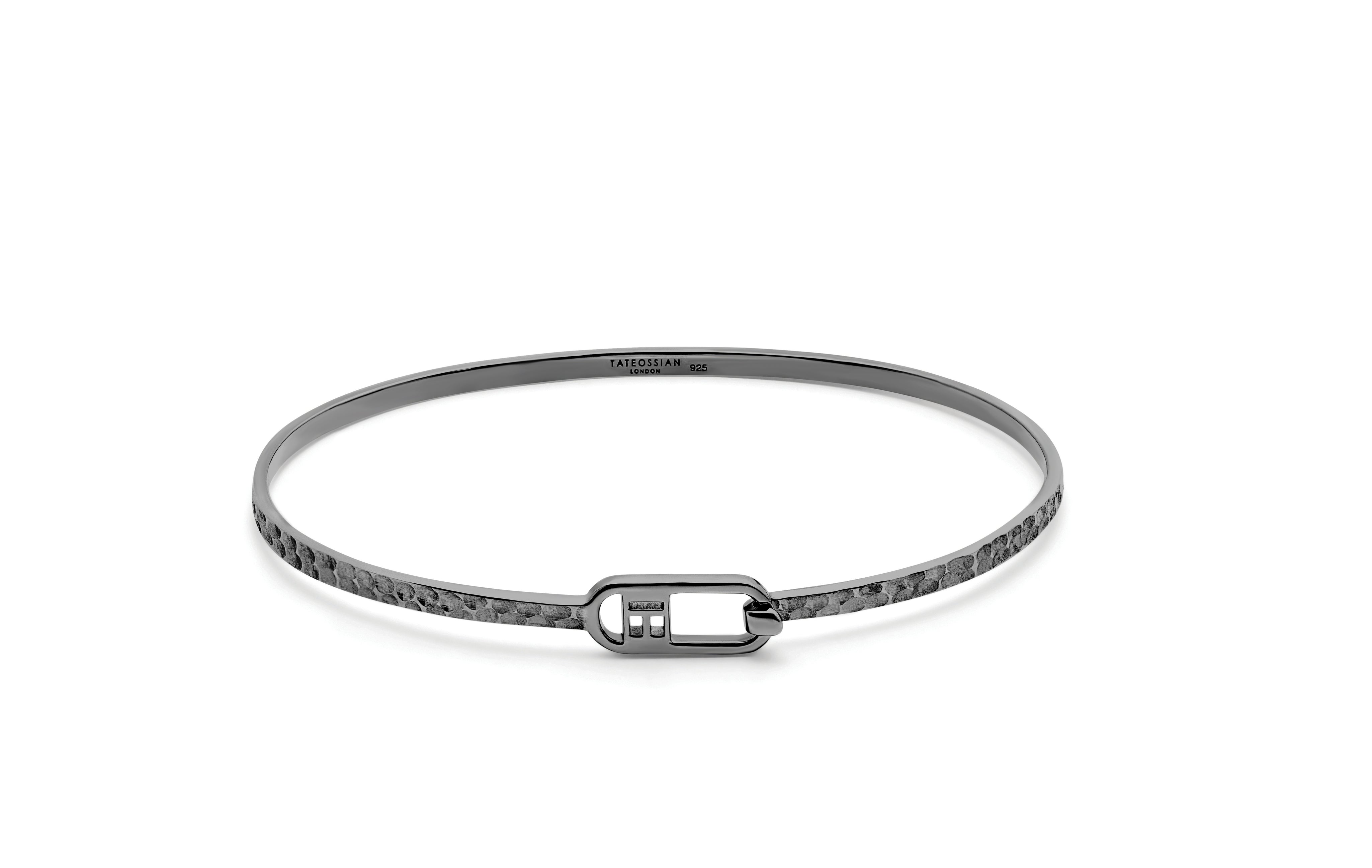 Tateossian T Bangle in Hammered Finish with Black Rhodium Plated Sterling Silver (M Size)