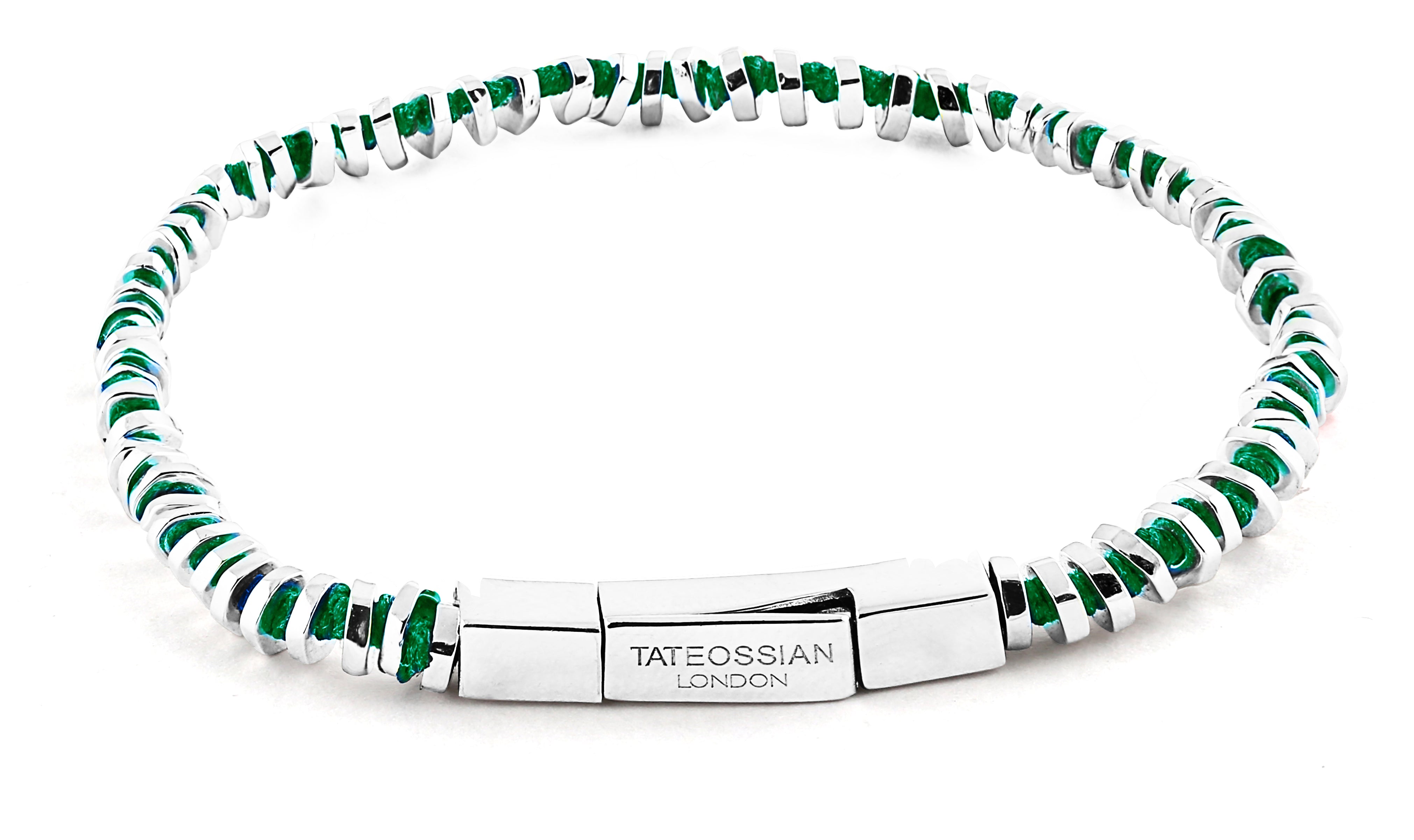 Mini Click Silver Beads Bracelet - Green - Size M