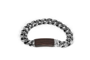 Tateossian Madera Grumette Sterling Silver Bracelet with Wood ID Clasp (M Size)