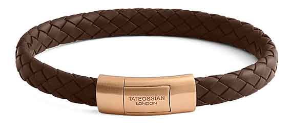 Rubber and gold plated sterling silver bracelet in brown