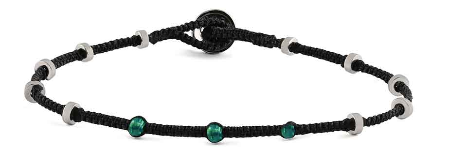 Macramé Lusso Dotted Silver Bracelet - Emeralds (0.48cts)