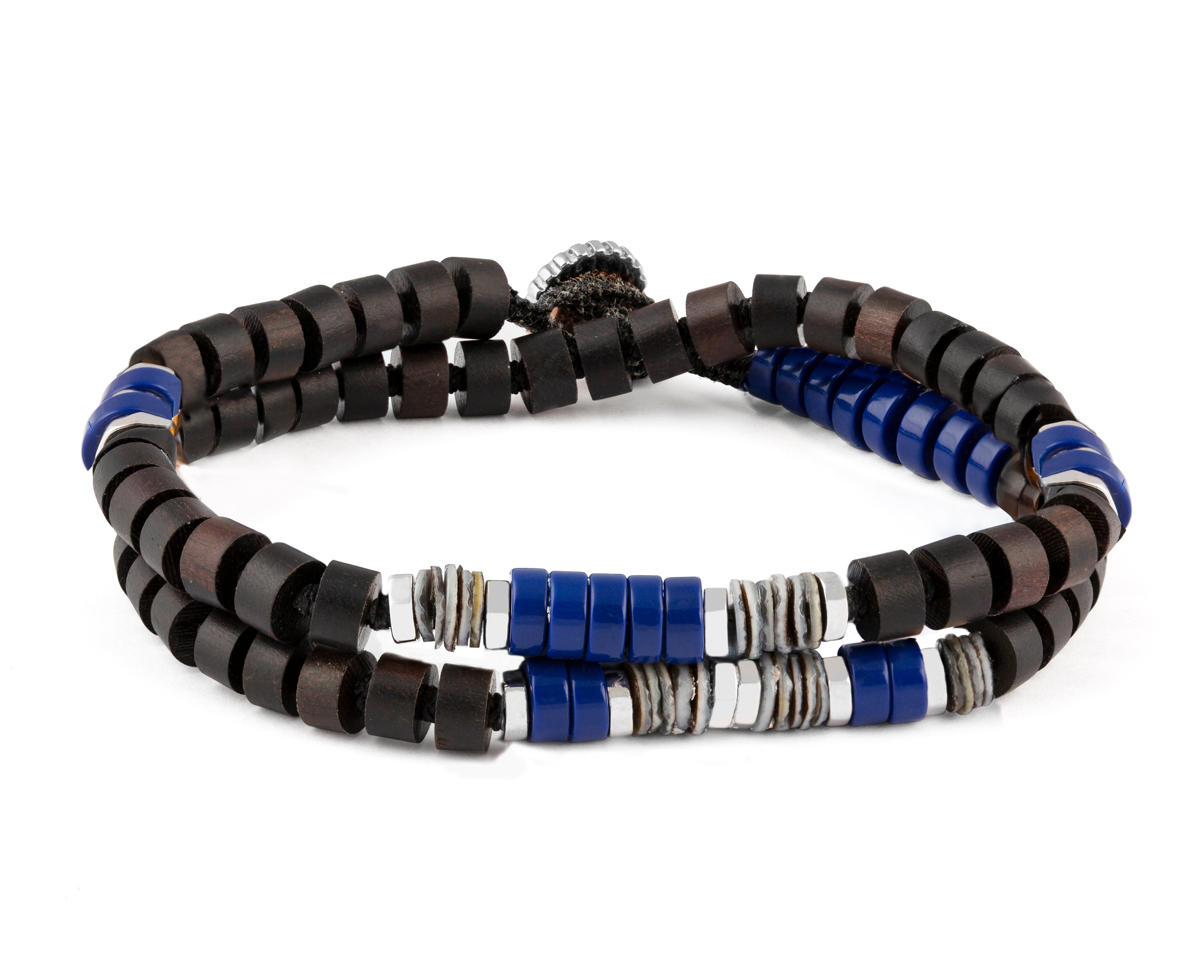 Ebony Silver Discs Bracelet - Lapis and Ebony Wood