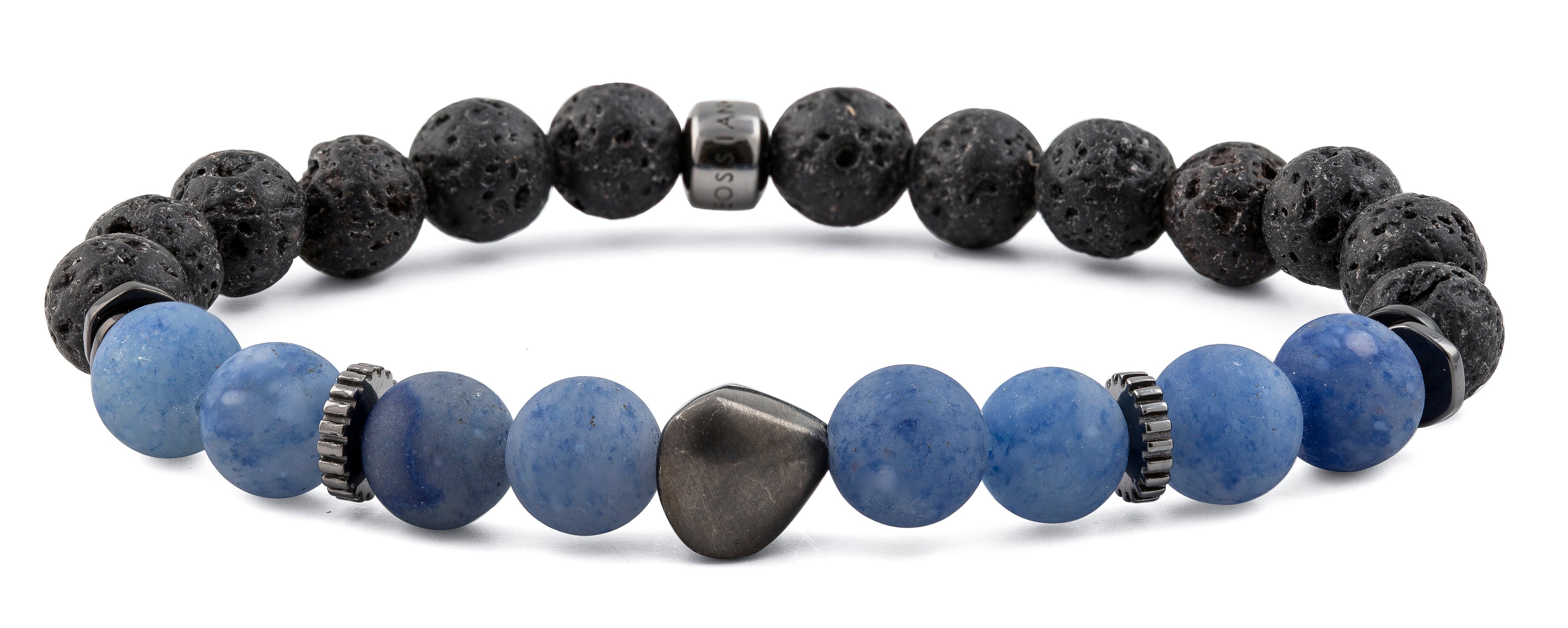 Nugget bracelet with frosted aventurine and black rhodium plated sterling silver
