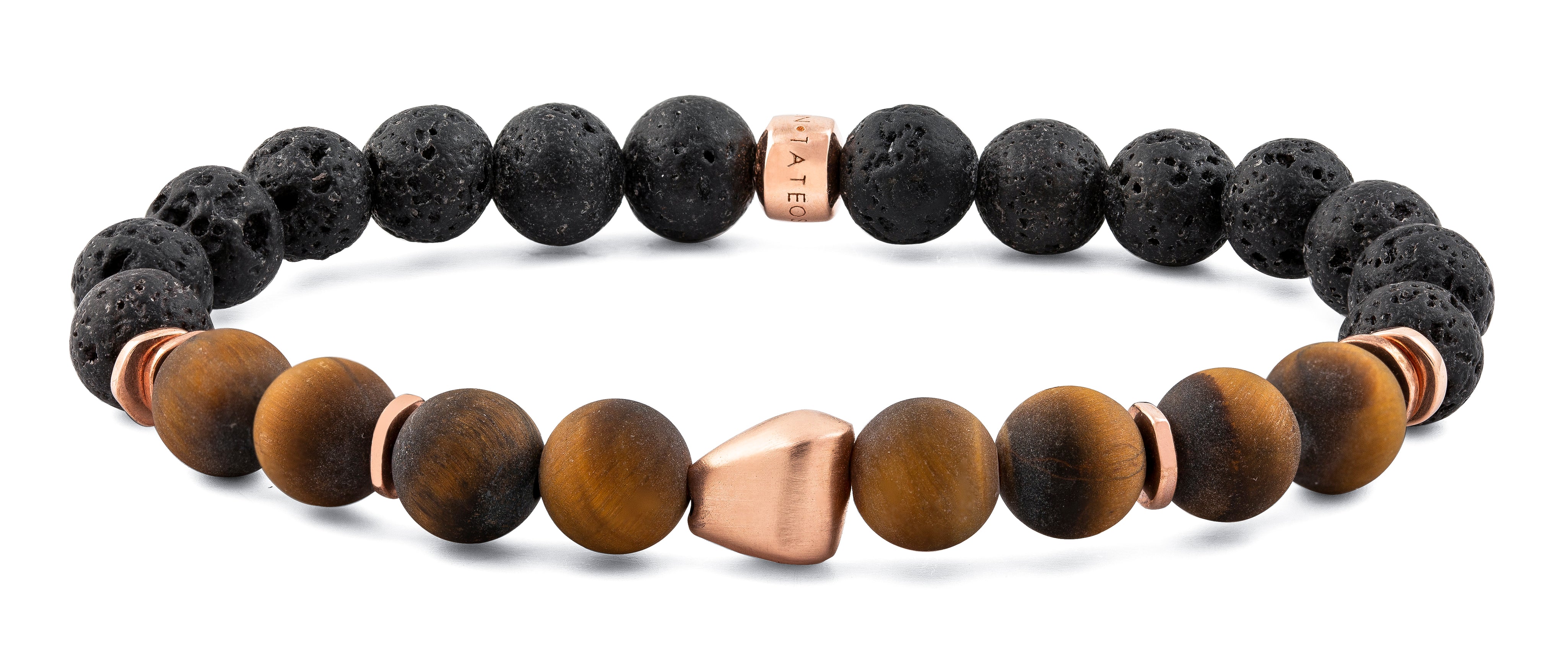 Nugget Beaded Bracelet In Rose Gold with Frosted Tiger Eye