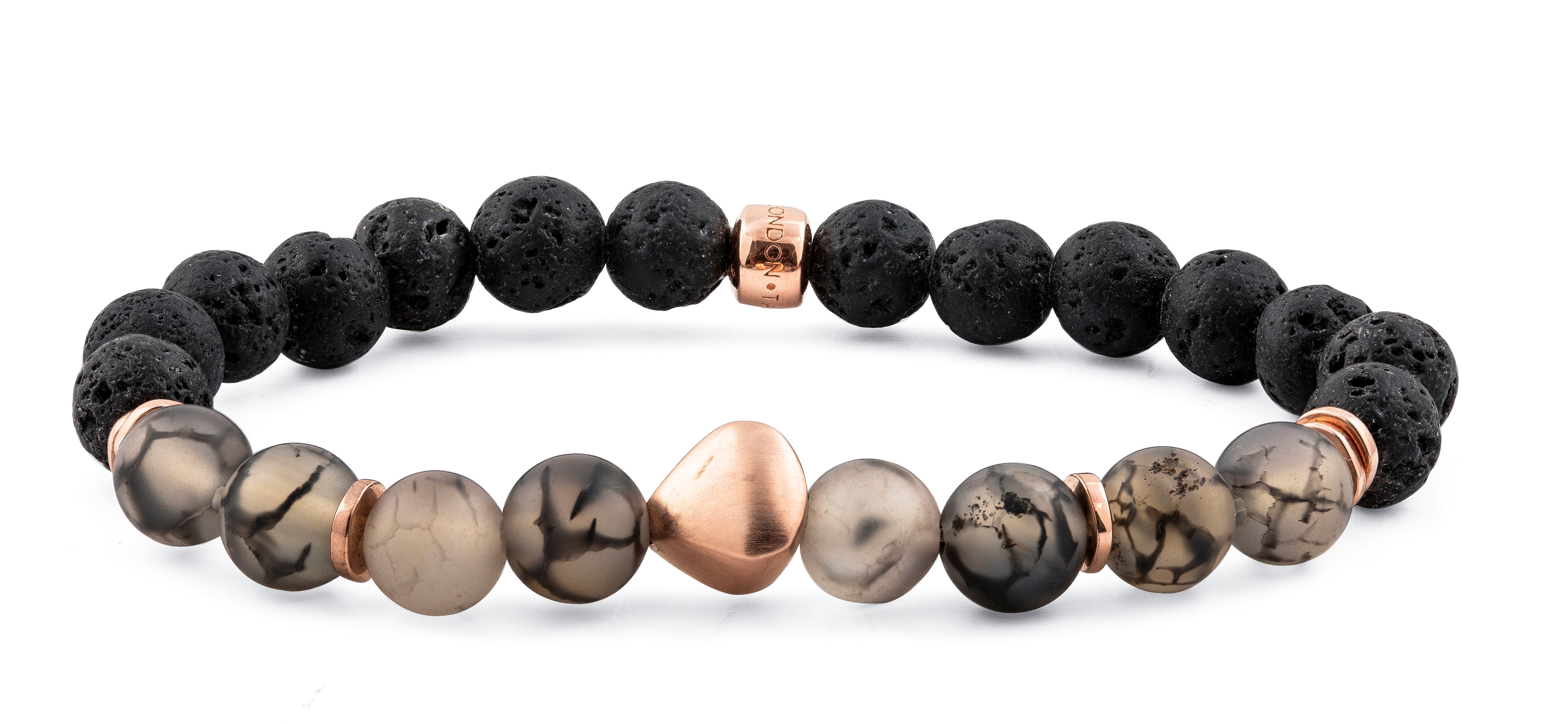 Nugget Beaded Rose Gold Bracelet - Frosted Fire Agate