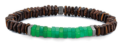 Legno bracelet in green quartz, palm and ebony wood with black rhodium plated sterling silver