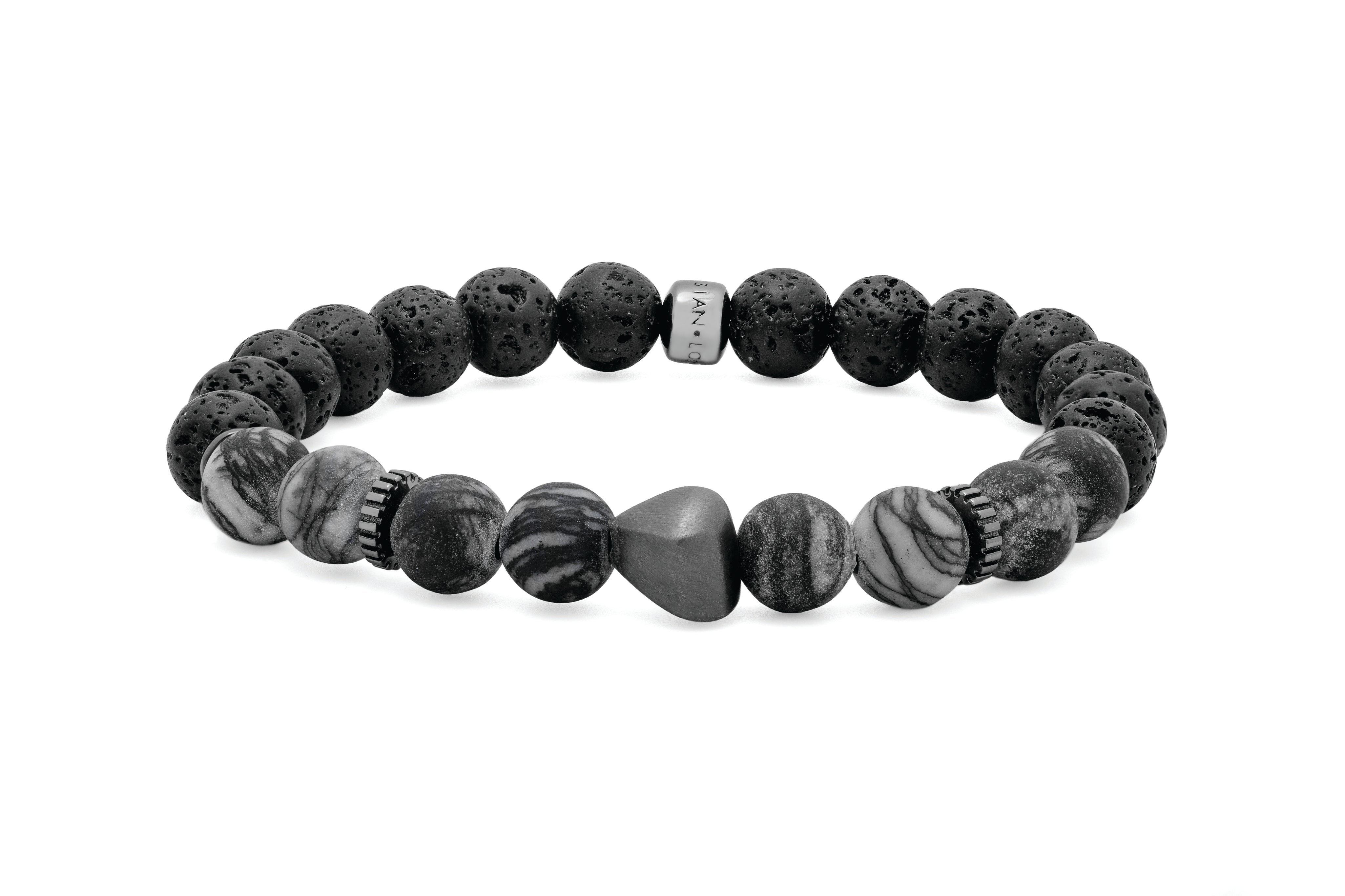 Nugget Beaded Black Rhodium Bracelet in Spiderweb Jasper