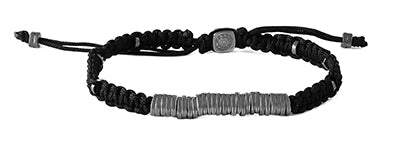 Macrame Silver Disc Bracelet in Black Rhodium