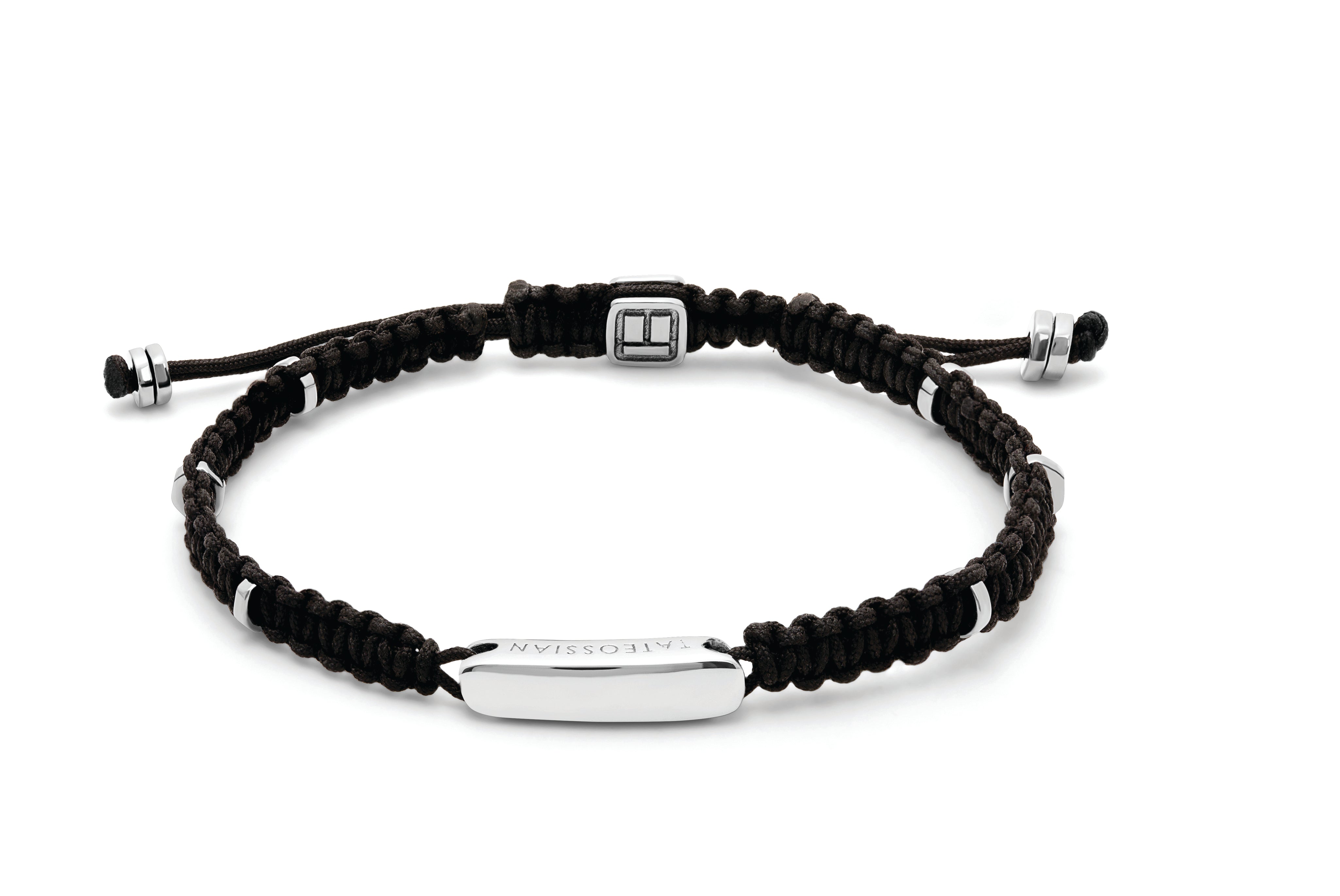 Black macrame bracelet with silver baton