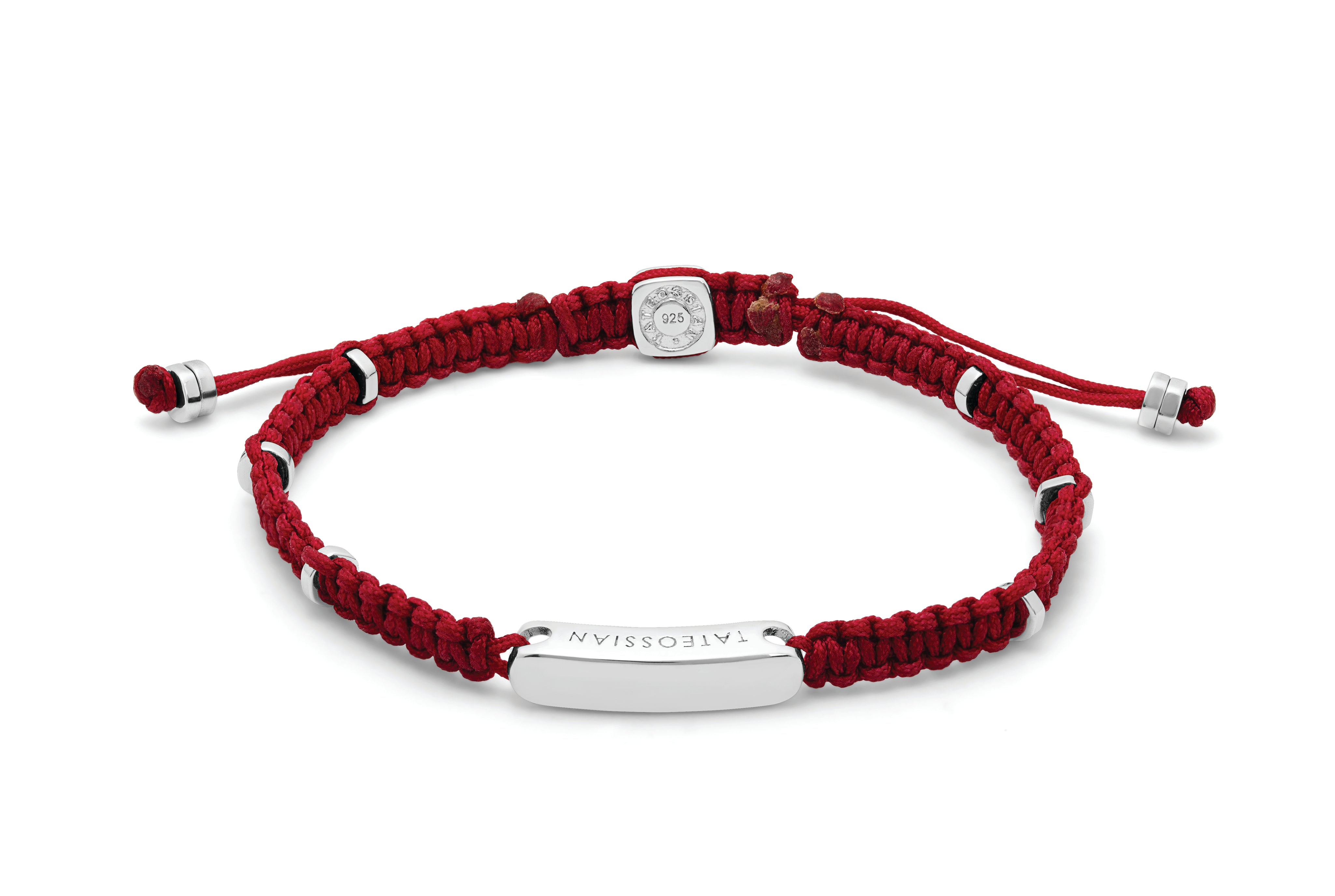 Macramé Bracelet In Red With Sterling Silver- Engravable