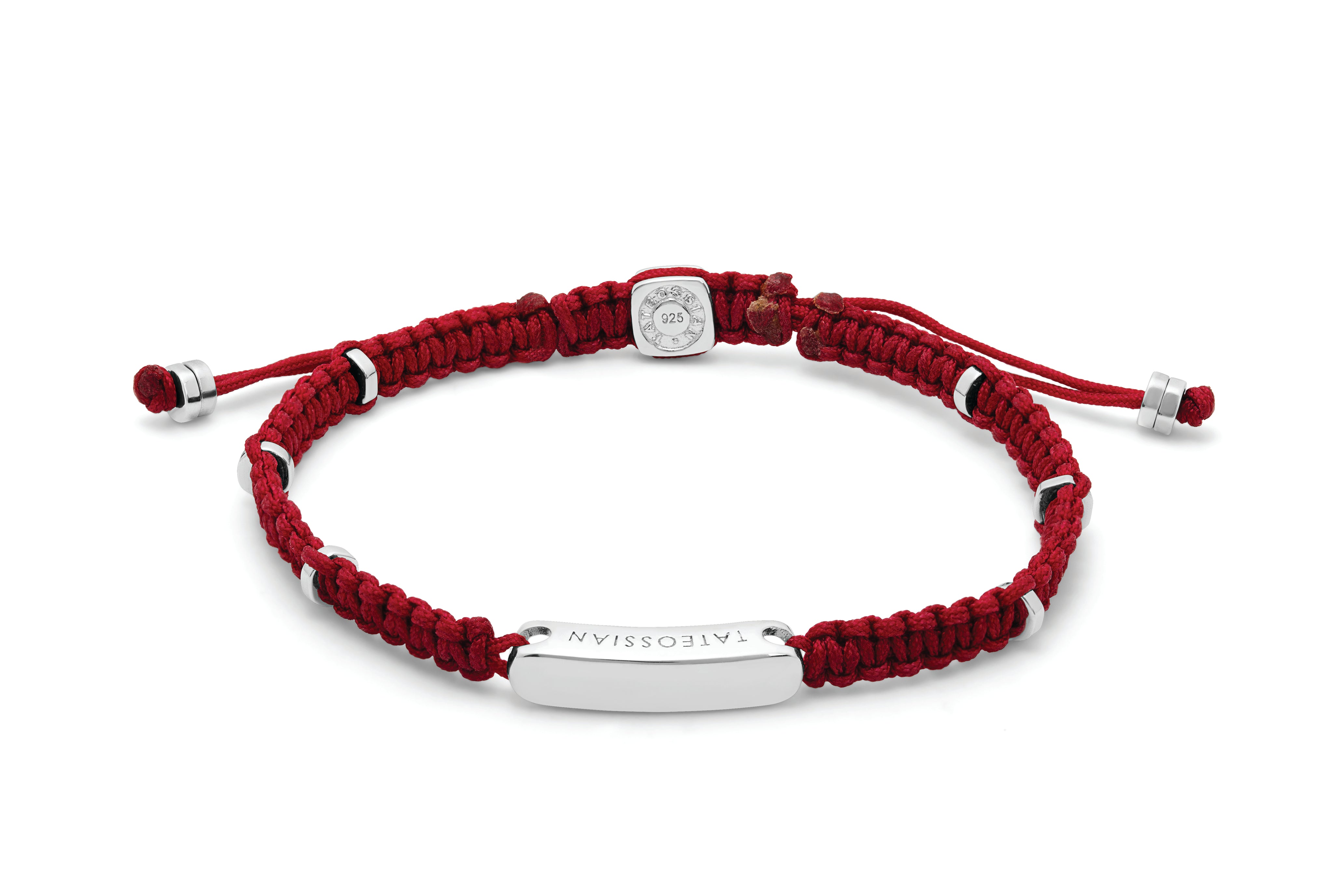 Macramé Bracelet In Red With Sterling Silver- Engravable