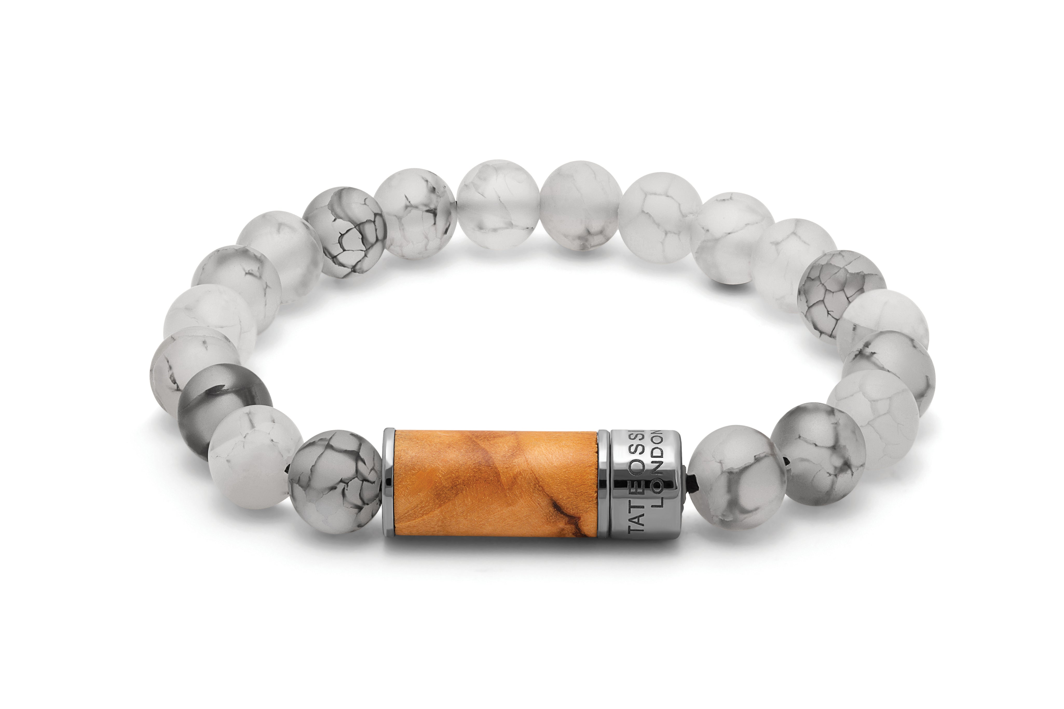 Olivo Bracelets in Beige with Olive Wood & Frosted Fire Agate M