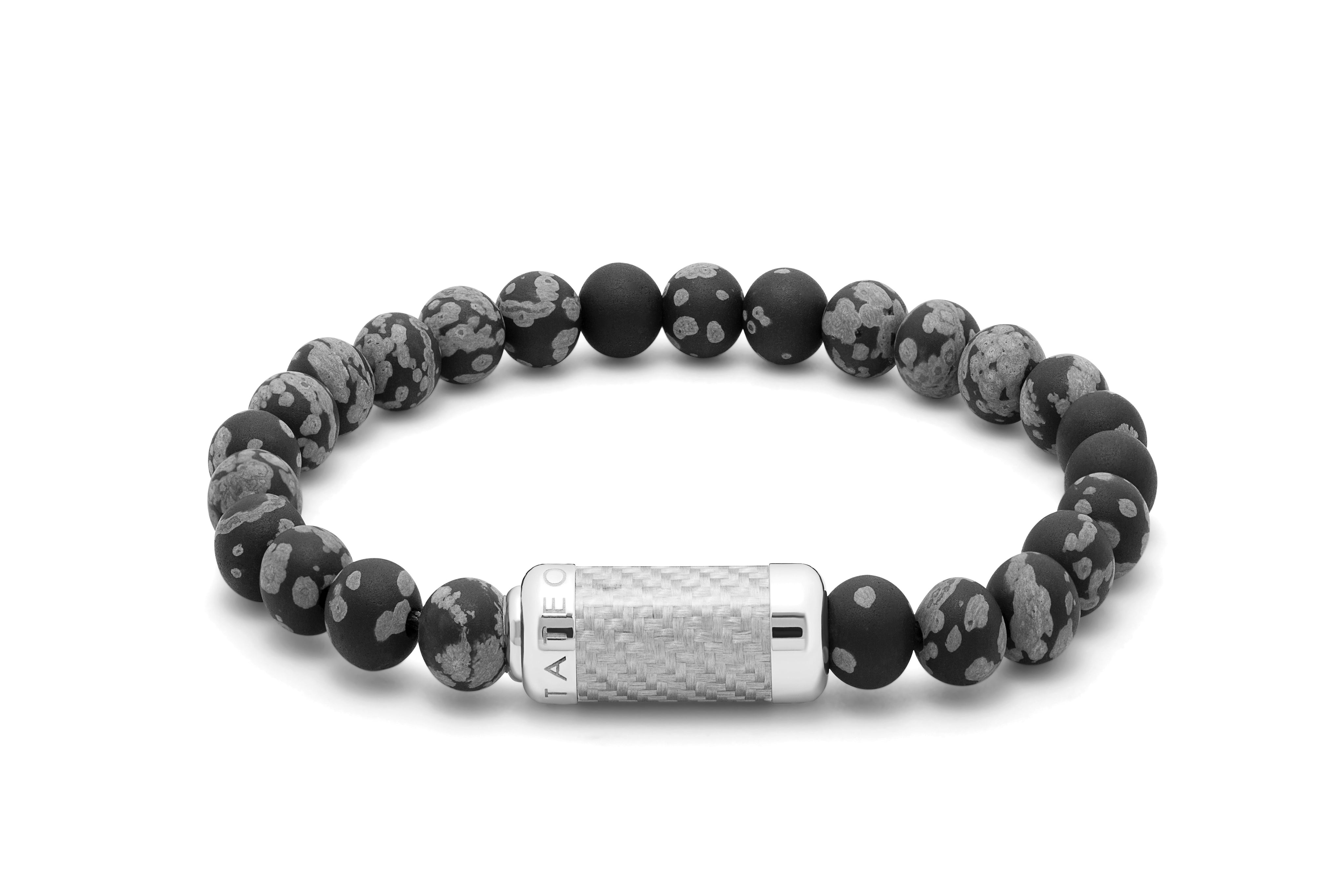 Montecarlo Semi-Precious Beaded Bracelet with Snowflake Obsidian Beads and Grey Alutex Pop Clasp M