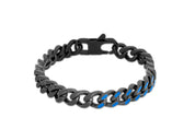 Tateossian Meccanico Bracelet in Black Plated Stainless Steel with Blue Enamel (S Size)