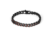 Tateossian Meccanico Bracelet in Black Plated Stainless Steel with Red Enamel (S Size)