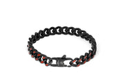 Tateossian Meccanico Bracelet in Black Plated Stainless Steel with Red Enamel (S Size)