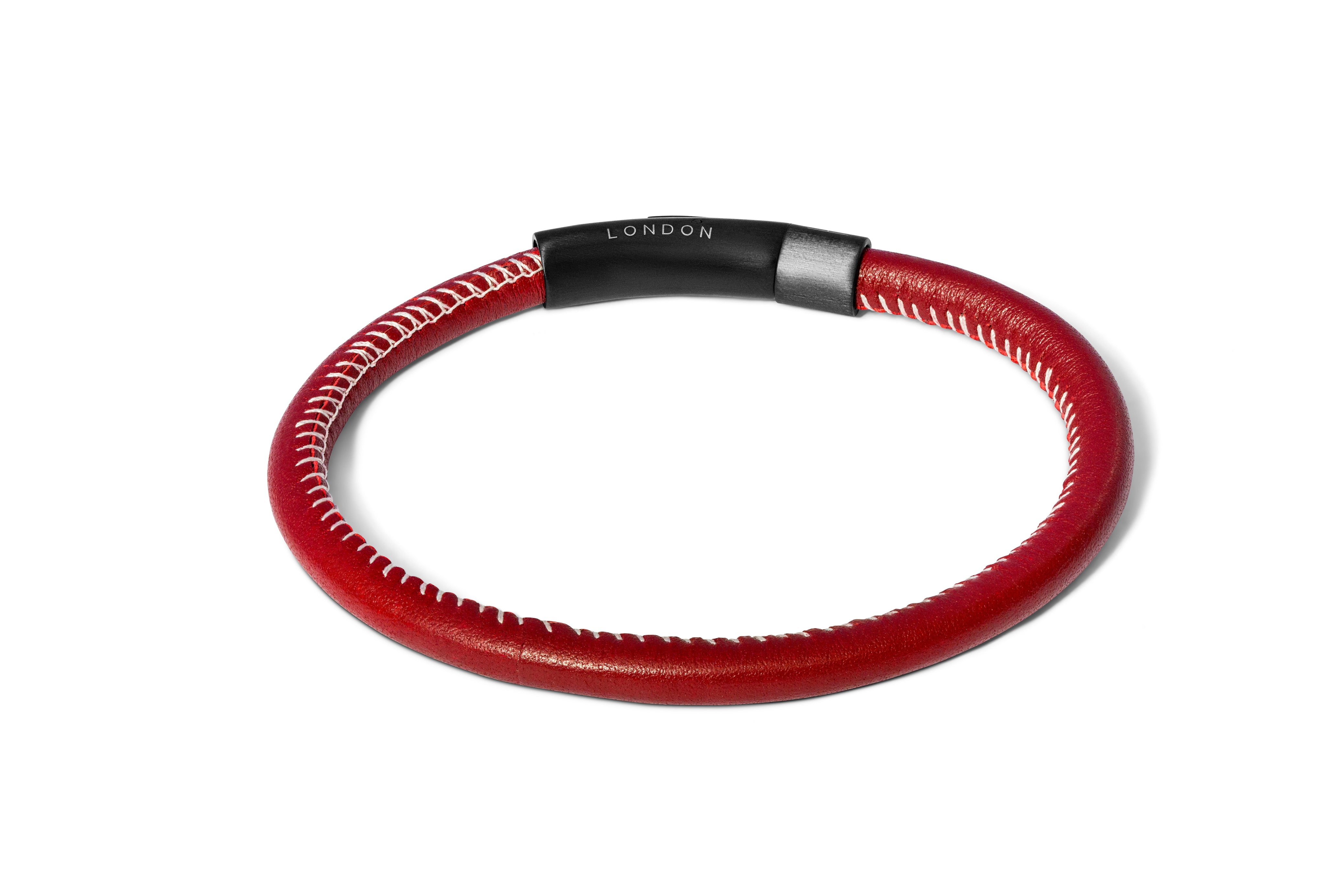 Tateossian Stitched Leather Bracelet in Red (L Size)