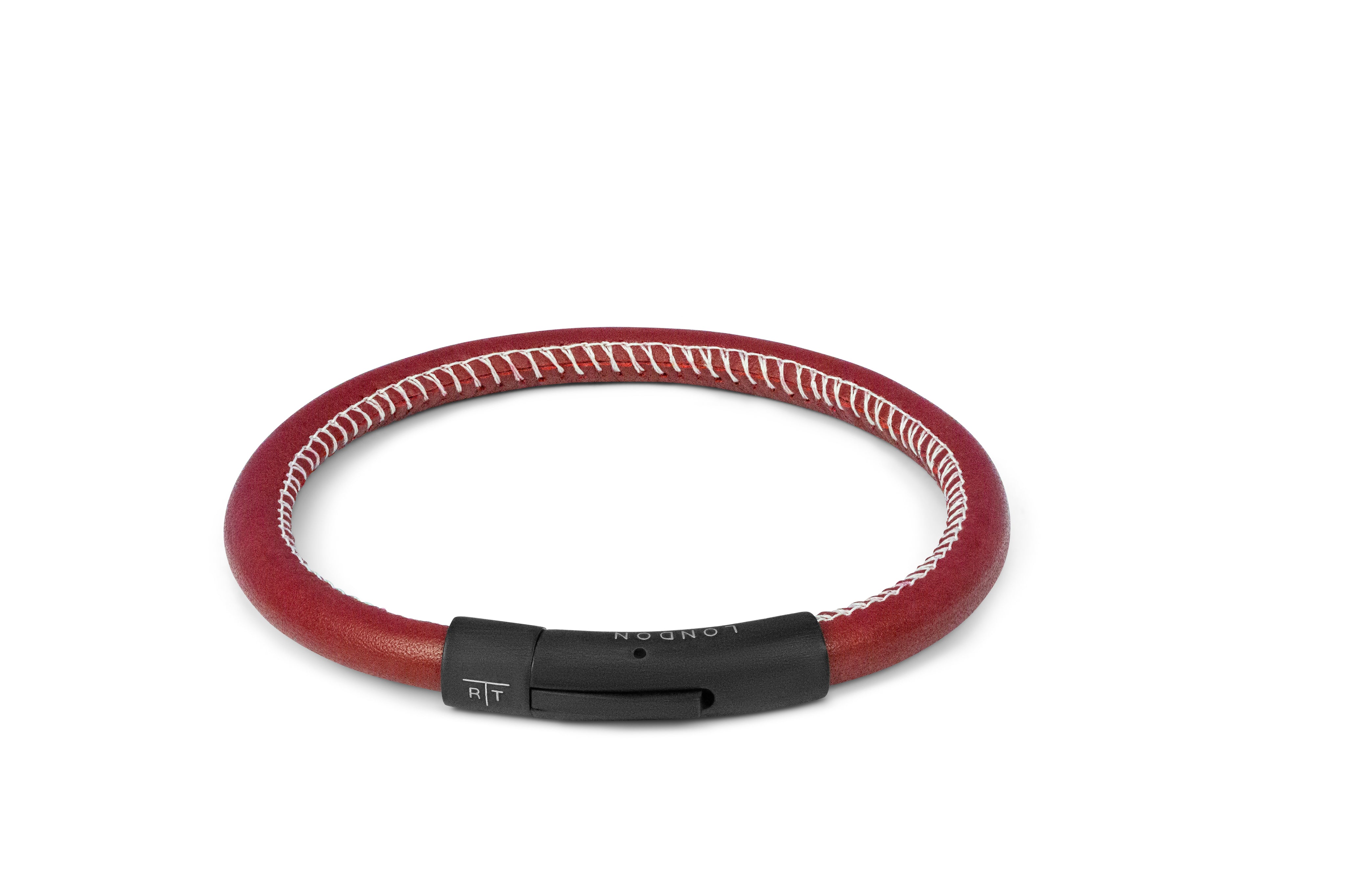 Tateossian Stitched Leather Bracelet in Red (L Size)