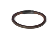 Tateossian Stitched Leather Bracelet in Dark Brown (M Size)