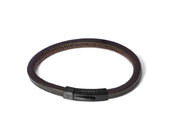 Tateossian Stitched Leather Bracelet in Dark Brown (M Size)