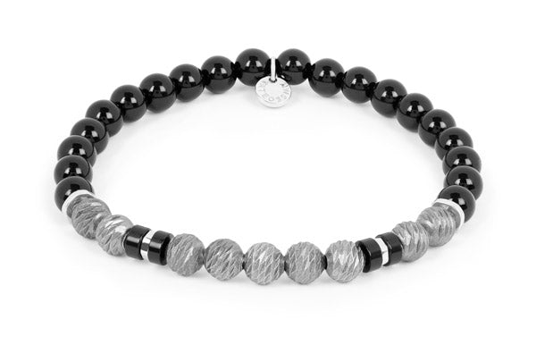 Argento Graffiato bracelet with black agate in rhodium-plated sterling silver S