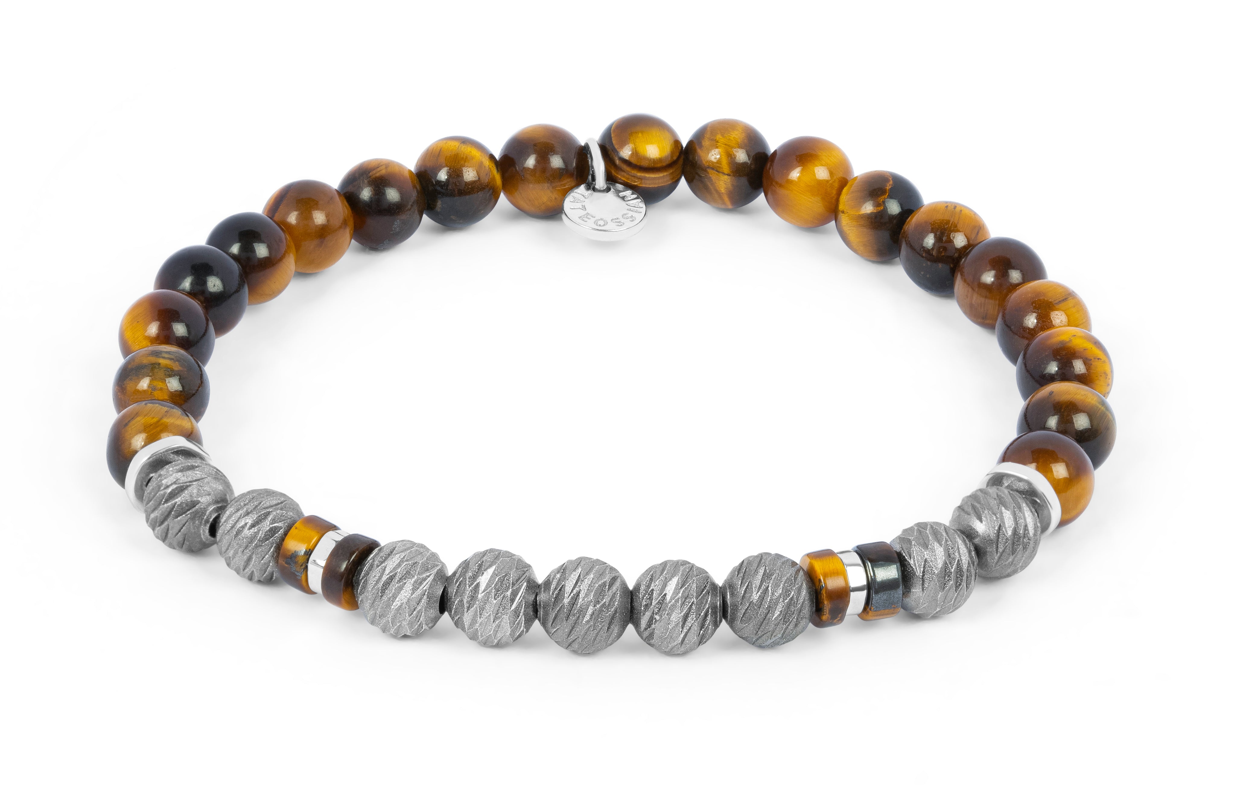 Argento Graffiato bracelet with tiger eye in rhodium-plated sterling silver M